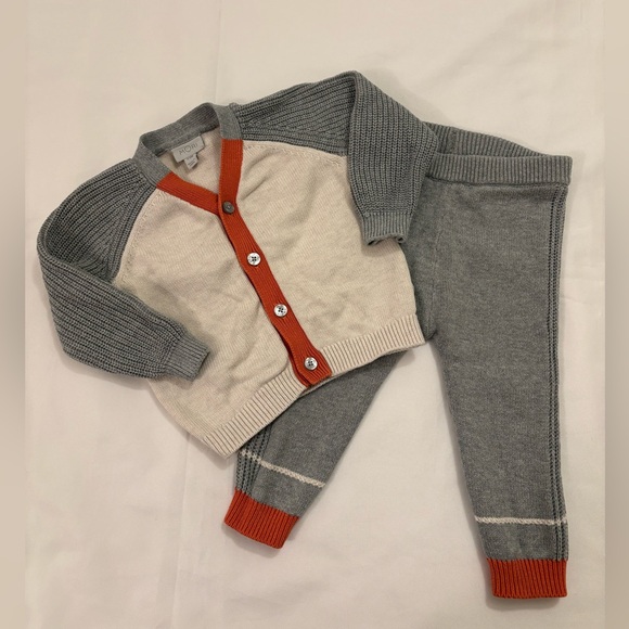 MORI Knit cardigan and pants Set with Orange Accents baby boy 9-12m, EUC - Picture 2 of 15